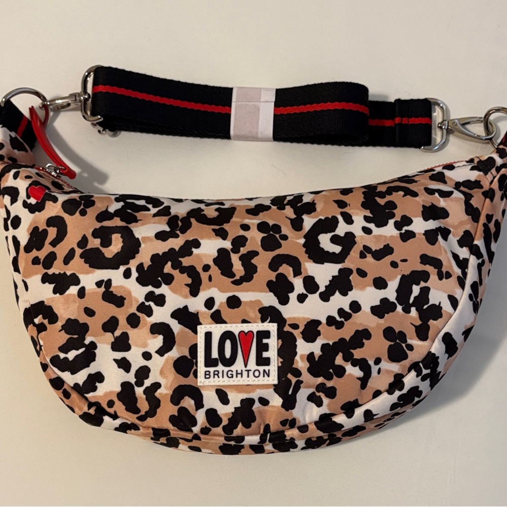 Brighton “Spotted Love” Leopard Print Swing Bag with Striped Strap